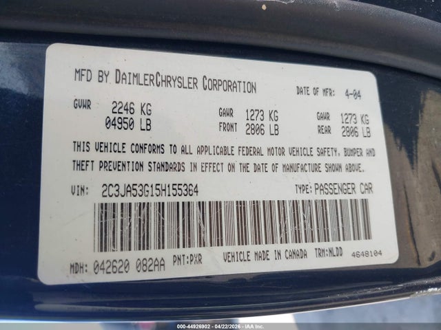 Продажа на аукционе авто 2005 Chrysler 300 Touring, vin: 2C3JA53G15H155364, номер лота: 44926902