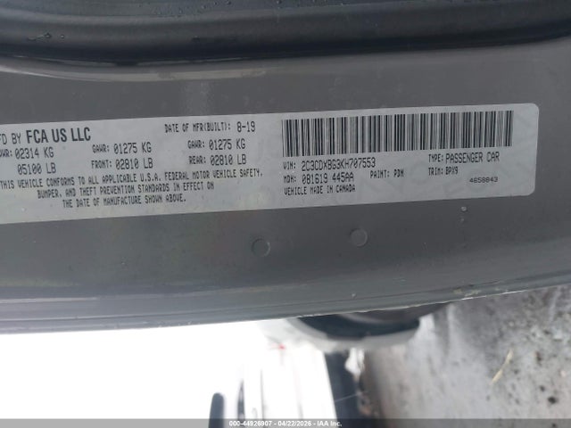Продажа на аукционе авто 2019 Dodge Charger Sxt Rwd, vin: 2C3CDXBG3KH707553, номер лота: 44926907