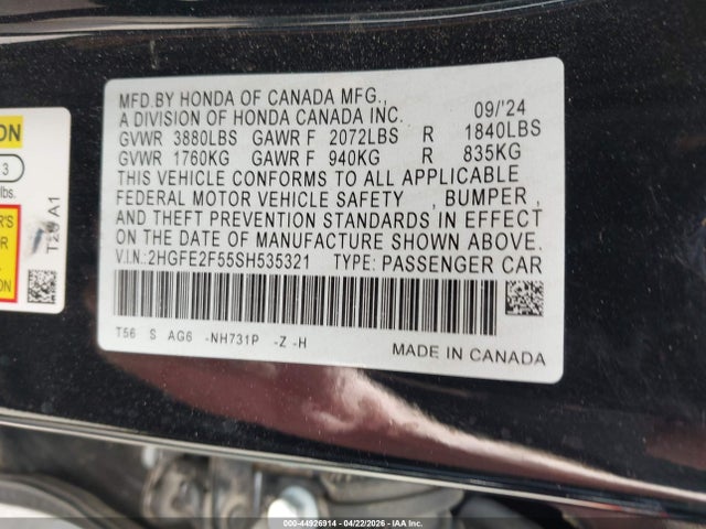 Honda Civic Sport 2025 2HGFE2F55SH535321 Image 9