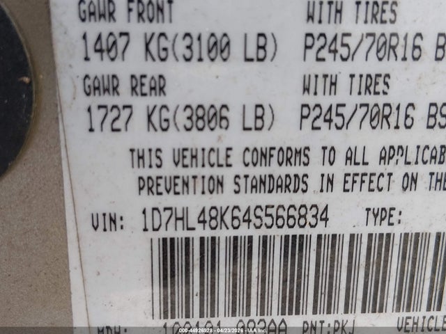 Aukcja sprzedaży 2004 Dodge Dakota Slt, vin: 1D7HL48K64S566834, numer aukcji: 44926928