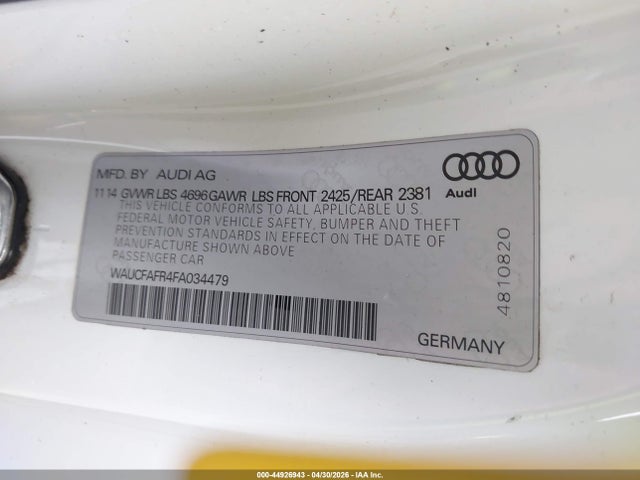 44926943 :رقم المزاد ، WAUCFAFR4FA034479 vin ، 2015 Audi A5 2.0t Premium مزاد بيع