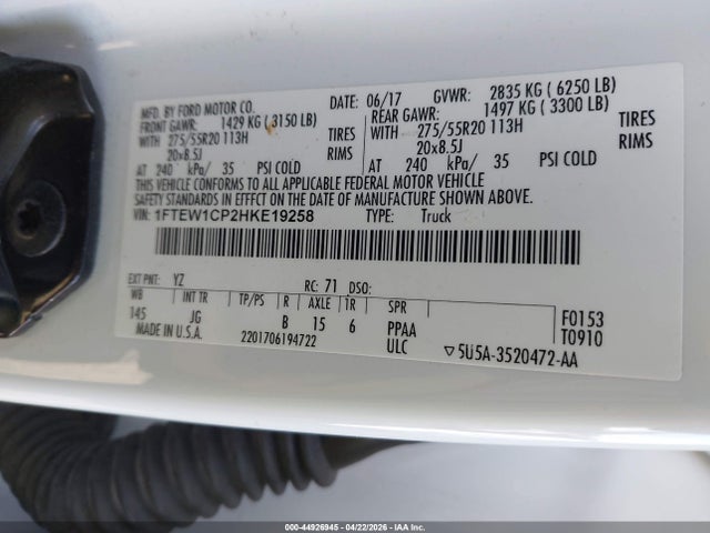 Ford F-150 Xl 2017 1FTEW1CP2HKE19258 Image 9