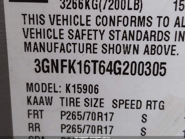 44926959 :رقم المزاد ، 3GNFK16T64G200305 vin ، 2004 Chevrolet Suburban 1500 Z71 مزاد بيع