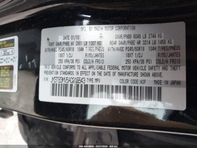 Aukcja sprzedaży 2010 Mazda Cx-9 Sport, vin: JM3TB3MV5A0215543, numer aukcji: 44926965