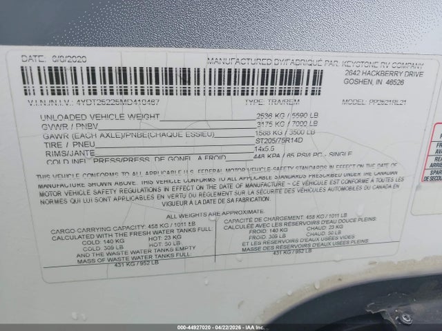 4YDT25225MD410467 Keystone Rv Passport