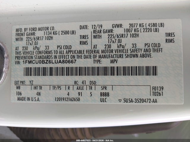 1FMCU0BZ6LUA80667 Ford Escape Se Sport Hybrid