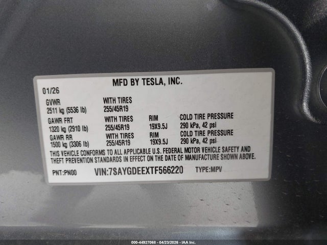Продаж на аукціоні авто 2026 Tesla Model Y All-wheel Drive/long Range Launch Series/premium All-wheel Drive, vin: 7SAYGDEEXTF566220, номер лоту: 44927068