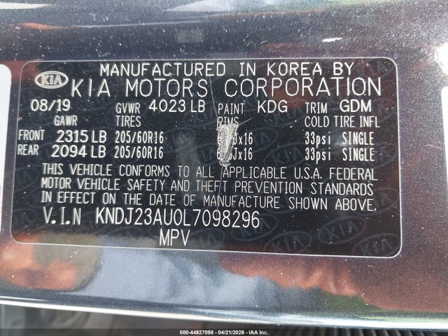 KIA SOUL LX 2020 KNDJ23AU0L7098296 Image 9