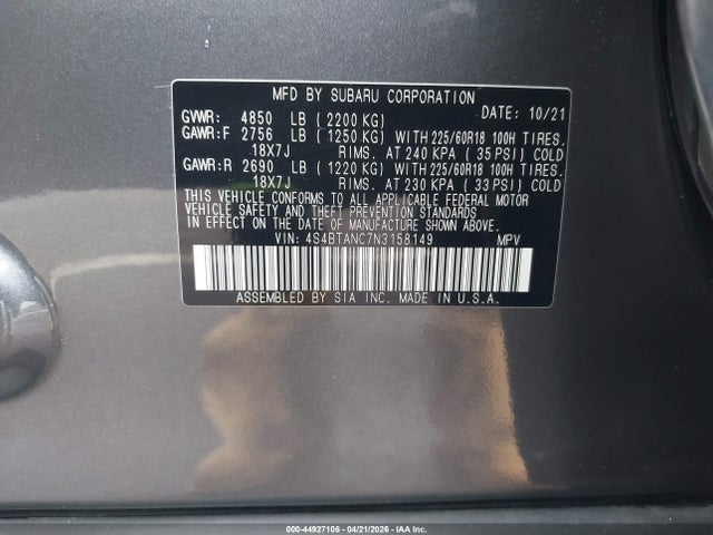 4S4BTANC7N3158149 Subaru Outback Limited