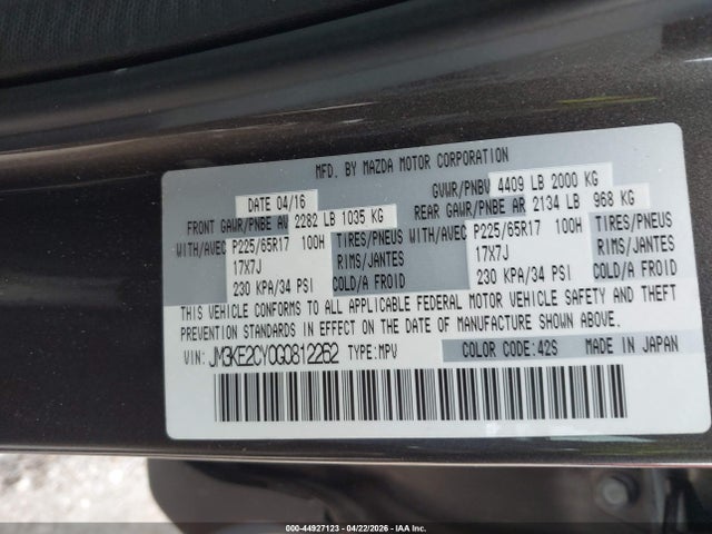 Aukcja sprzedaży 2016 Mazda Cx-5 Touring, vin: JM3KE2CY0G0812262, numer aukcji: 44927123