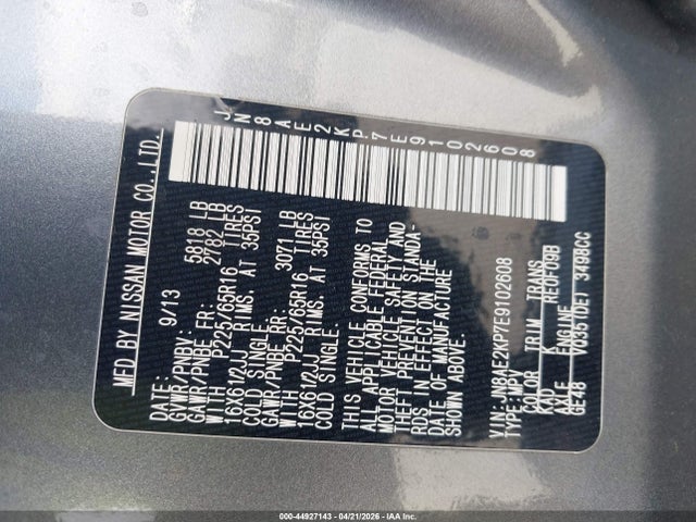 Nissan QUEST S 2014 JN8AE2KP7E9102608 Image 9