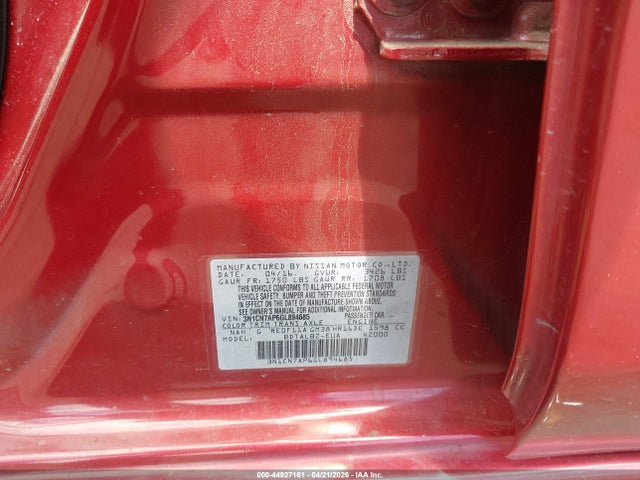 2016 Nissan Versa 1.6 Sv მანქანა იყიდება აუქციონზე, vin: 3N1CN7AP6GL894685, აუქციონის ნომერი: 44927161