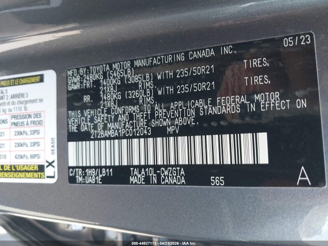 Продаж на аукціоні авто 2023 Lexus Rx 350 Premium Plus, vin: 2T2BAMBA1PC012043, номер лоту: 44927173