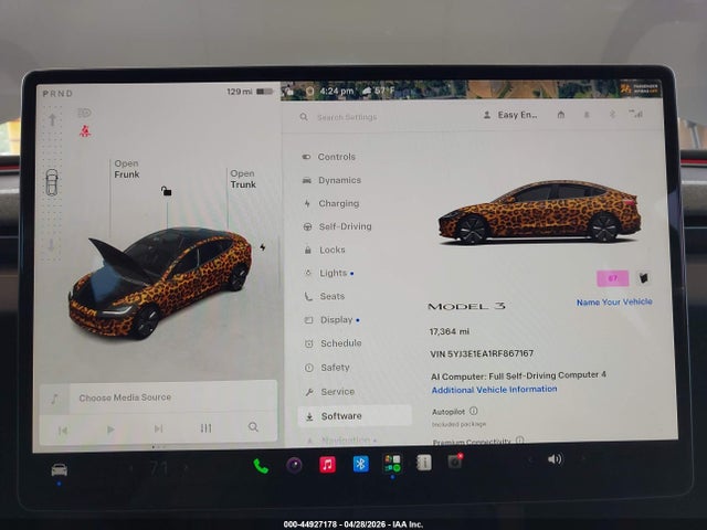 44927178 :رقم المزاد ، 5YJ3E1EA1RF867167 vin ، 2024 Tesla Model 3 Long Range Dual Motor All-wheel Drive/rear-wheel Drive مزاد بيع