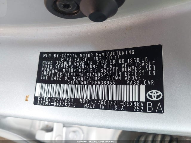 5YFBURHE1HP638955 Toyota COROLLA LE