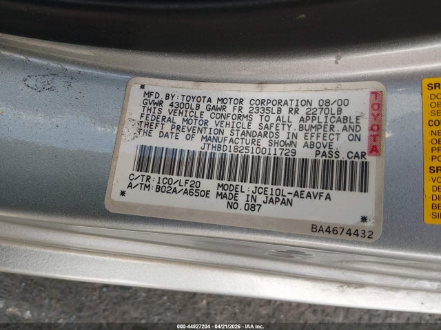 Продажа на аукционе авто 2001 Lexus Is 300, vin: JTHBD182510011729, номер лота: 44927204