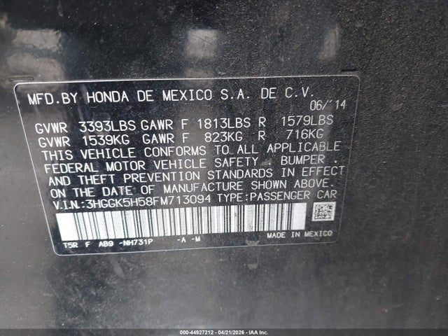 3HGGK5H58FM713094 Honda FIT LX