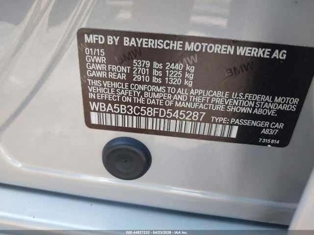 Продаж на аукціоні авто 2015 Bmw 535i Xdrive, vin: WBA5B3C58FD545287, номер лоту: 44927232