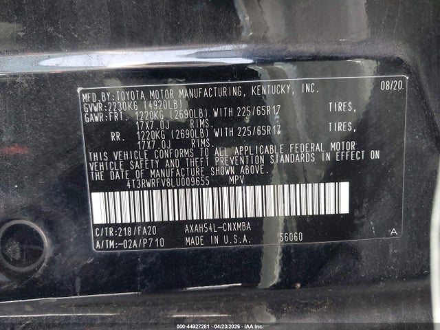 4T3RWRFV8LU009655 Toyota Rav4 Hybrid Xle