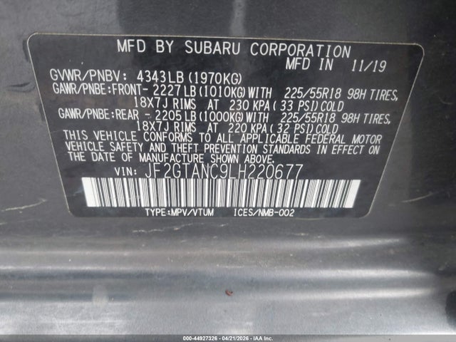 JF2GTANC9LH220677 Subaru Crosstrek Limited