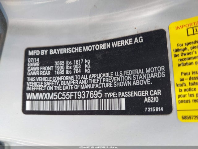 Aukcja sprzedaży 2015 Mini Hardtop Cooper, vin: WMWXM5C55FT937695, numer aukcji: 44927328