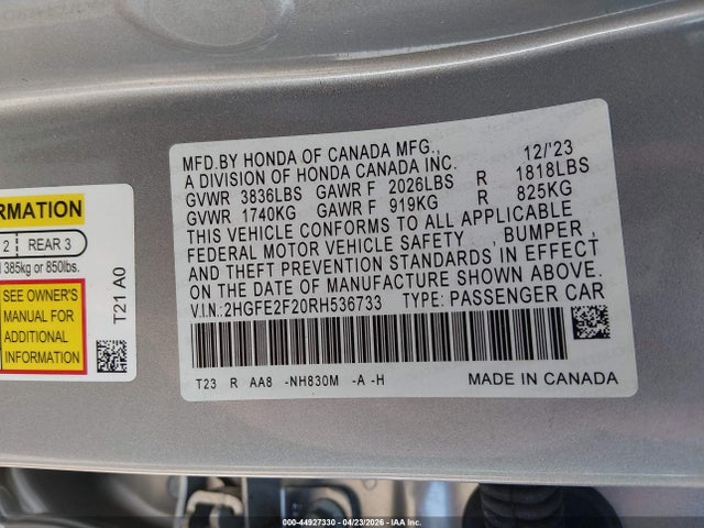 2HGFE2F20RH536733 Honda Civic Lx