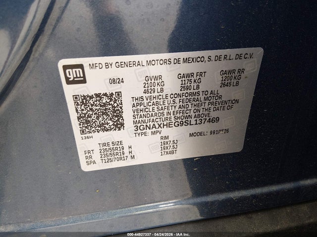 44927337 :رقم المزاد ، 3GNAXHEG9SL137469 vin ، 2025 Chevrolet Equinox Fwd Lt مزاد بيع