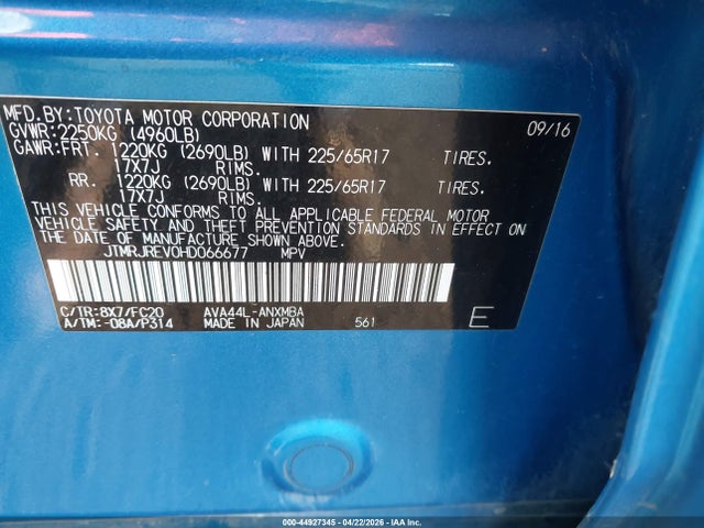 JTMRJREV0HD066677 Toyota Rav4 Hybrid Xle