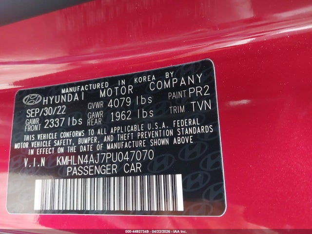Продаж на аукціоні авто 2023 Hyundai Elantra Hybrid Limited, vin: KMHLN4AJ7PU047070, номер лоту: 44927349