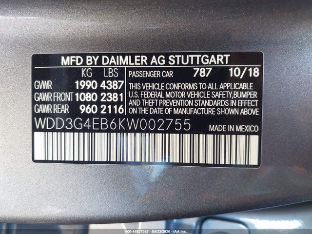 Продажа на аукционе авто 2019 Mercedes-benz A 220, vin: WDD3G4EB6KW002755, номер лота: 44927367