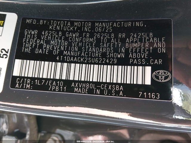 Aukcja sprzedaży 2025 Toyota Camry Se, vin: 4T1DAACK2SU622429, numer aukcji: 44927378