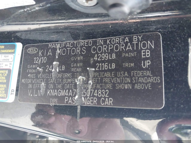 Продаж на аукціоні авто 2011 Kia Optima Lx, vin: KNAGM4A75B5074832, номер лоту: 44927379