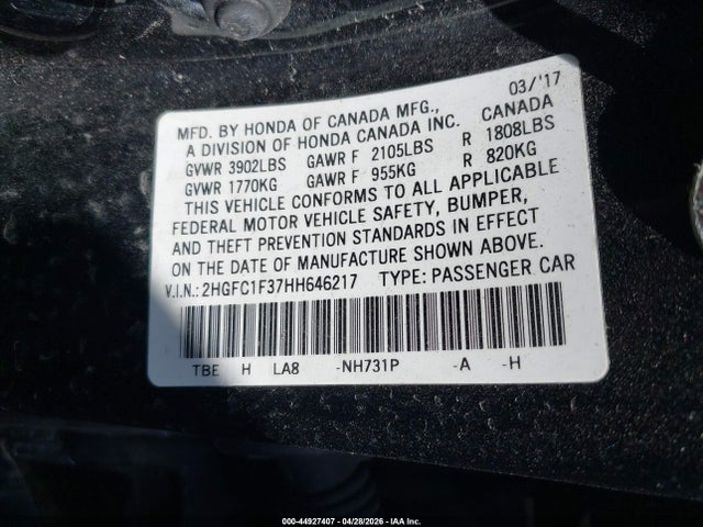 2HGFC1F37HH646217 Honda Civic Ex-t