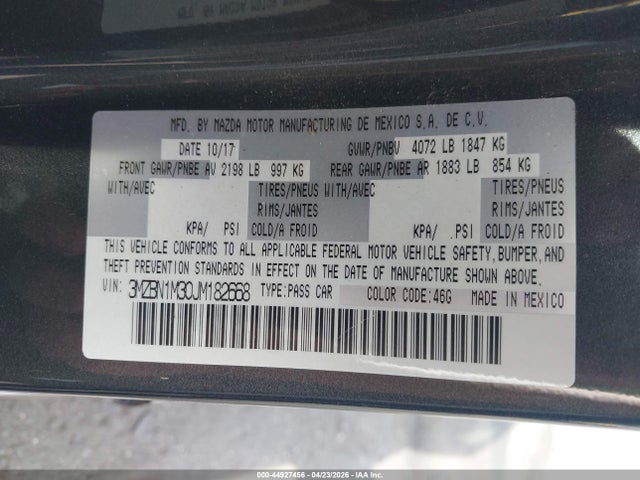 Продажа на аукционе авто 2018 Mazda Mazda3 Grand Touring, vin: 3MZBN1M30JM182668, номер лота: 44927456
