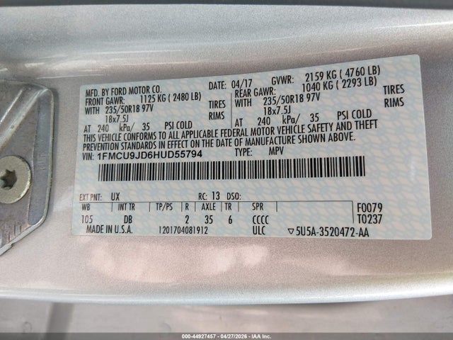 Ford Escape Titanium 2017 1FMCU9JD6HUD55794 Image 9