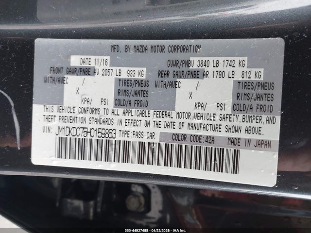 44927458 :رقم المزاد ، JM1DKDC75H0159863 vin ، 2017 Mazda Cx-3 Touring مزاد بيع