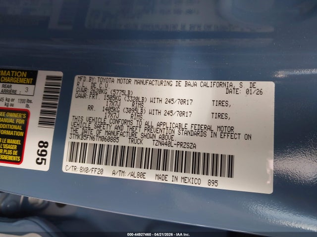 Aukcja sprzedaży 2026 Toyota Tacoma Sr5, vin: 3TMKB5FN6TM060885, numer aukcji: 44927460