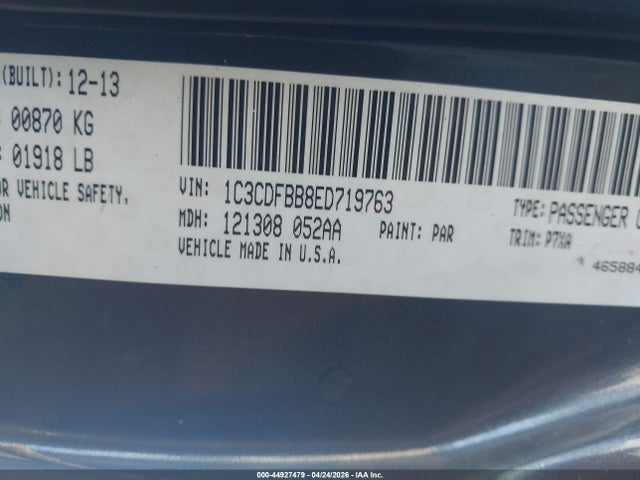 Aukcja sprzedaży 2014 Dodge Dart Sxt, vin: 1C3CDFBB8ED719763, numer aukcji: 44927479