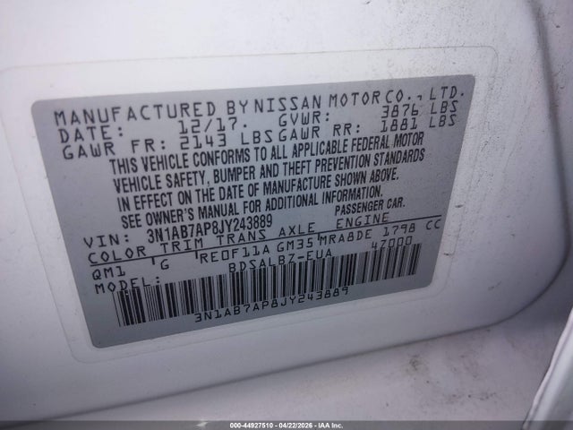 3N1AB7AP8JY243889 Nissan SENTRA S