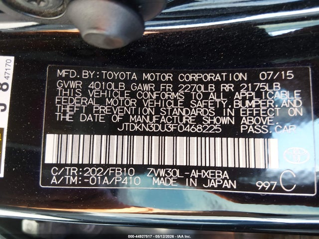 JTDKN3DU3F0468225 Toyota Prius Two