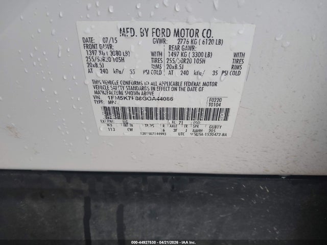 1FM5K7F88GGA44086 Ford Explorer Limited