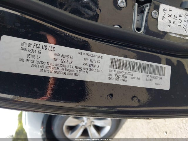 44927540 :رقم المزاد ، 2C3CDXHG9JH166689 vin ، 2018 Dodge Charger Sxt Plus Rwd مزاد بيع