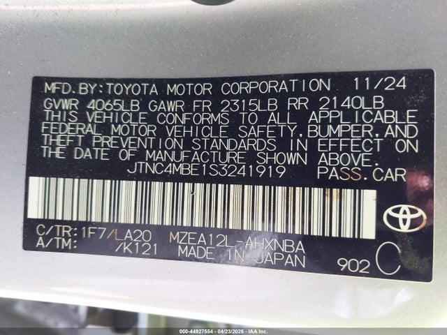 Aukcja sprzedaży 2025 Toyota Corolla Xse, vin: JTNC4MBE1S3241919, numer aukcji: 44927554