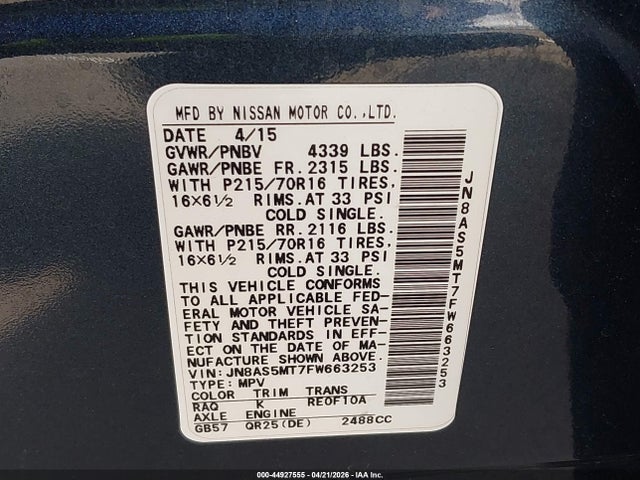 Nissan Rogue Select S 2015 JN8AS5MT7FW663253 Image 9
