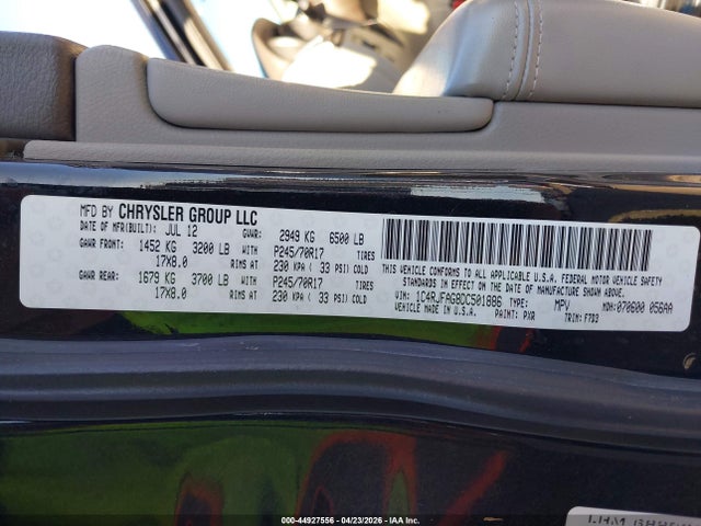 44927556 :رقم المزاد ، 1C4RJFAG8DC501886 vin ، 2013 Jeep Grand Cherokee Laredo مزاد بيع