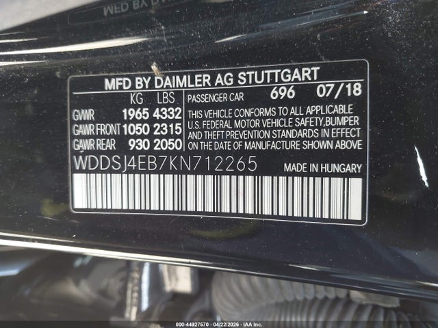 Aukcja sprzedaży 2019 Mercedes-benz Cla 250, vin: WDDSJ4EB7KN712265, numer aukcji: 44927570