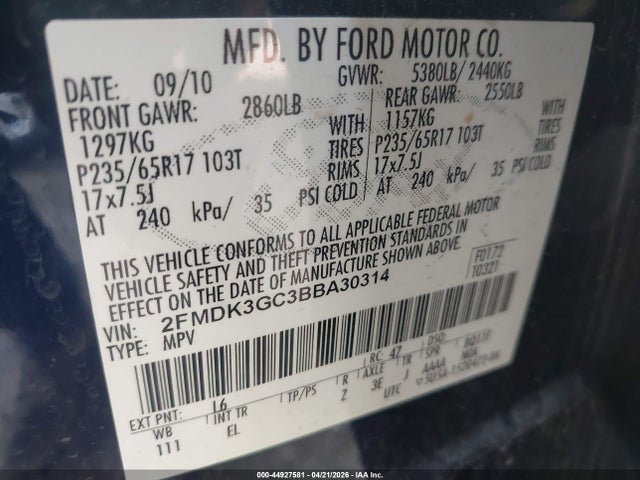 Продажа на аукционе авто 2011 Ford Edge Se, vin: 2FMDK3GC3BBA30314, номер лота: 44927581