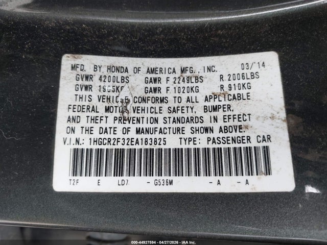 Honda ACCORD LX 2014 1HGCR2F32EA183825 Image 9