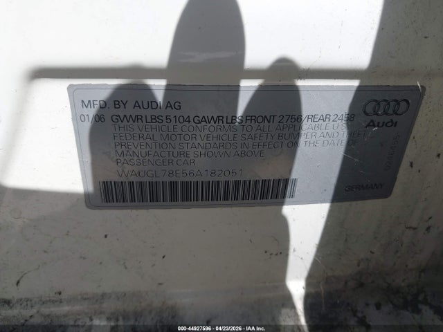 Aukcja sprzedaży 2006 Audi S4 4.2, vin: WAUGL78E56A182051, numer aukcji: 44927596