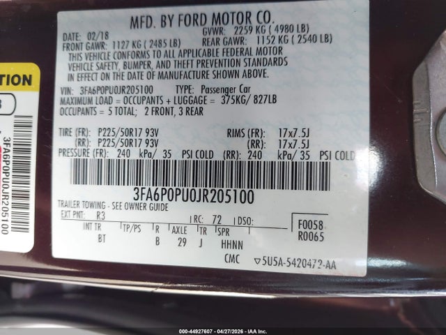 Продажа на аукционе авто 2018 Ford Fusion Energi Se Luxury, vin: 3FA6P0PU0JR205100, номер лота: 44927607